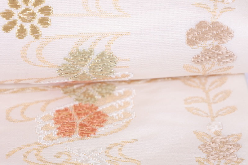 Nagoya obi used (sash) - Beige, Blue, Green, Gray, Off-white, Gold, Butterfly, Flower, Karaori weave, L95