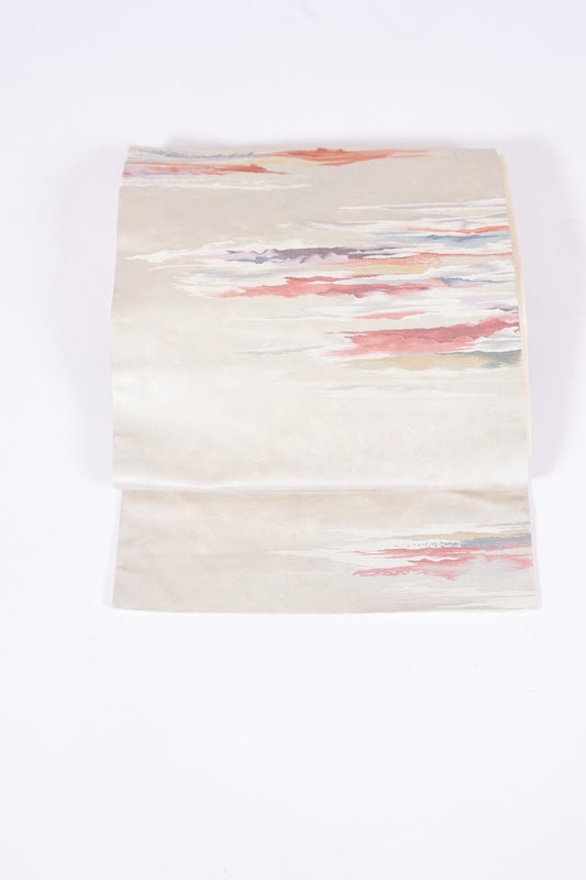 Nagoya obi new (sash) - Silver, Gold, Brown, Purple, Blue - Kasumi (mist) pattern - L105