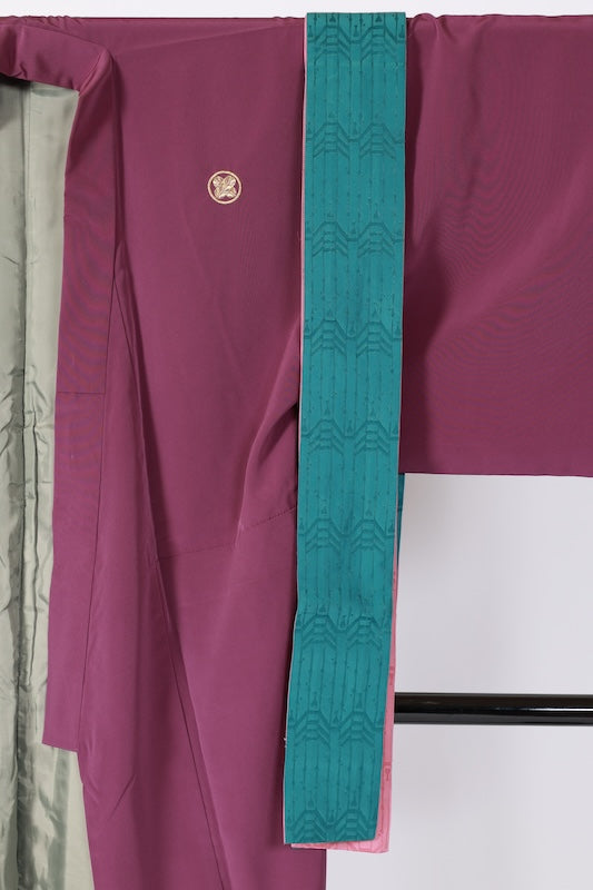 Japanese Men's kimono,hakama,kaku-obi 3piece set used L-size  polyester /B1085