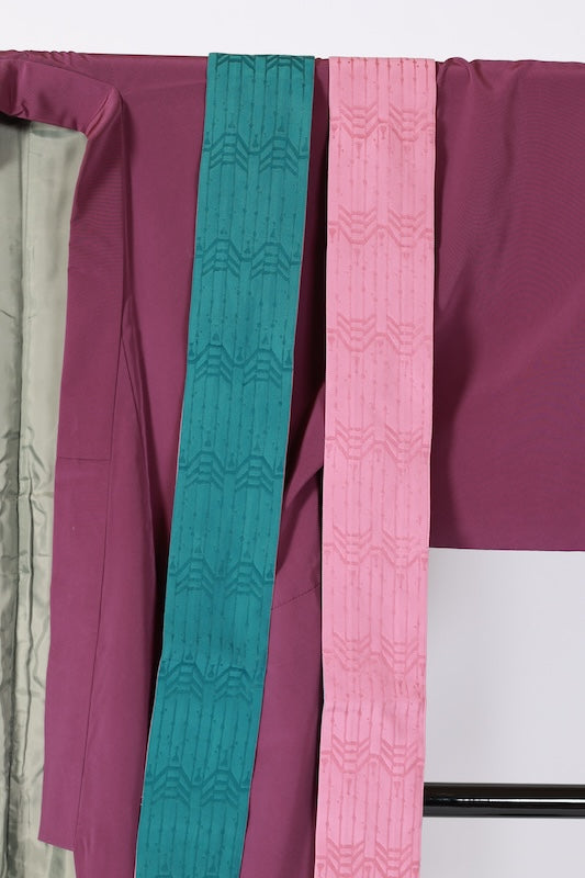 Japanese Men's kimono,hakama,kaku-obi 3piece set used L-size  polyester /B1085