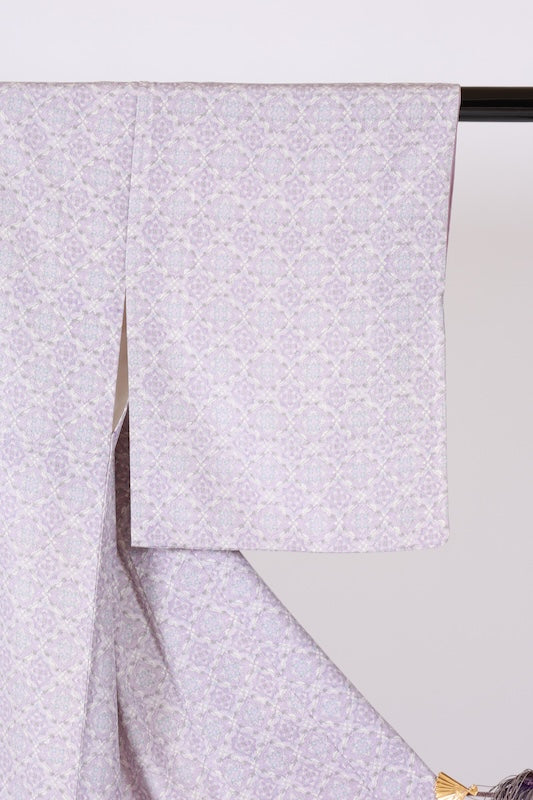 Japanese kimono used Komon  - Lavender and white with small floral pattern - L115