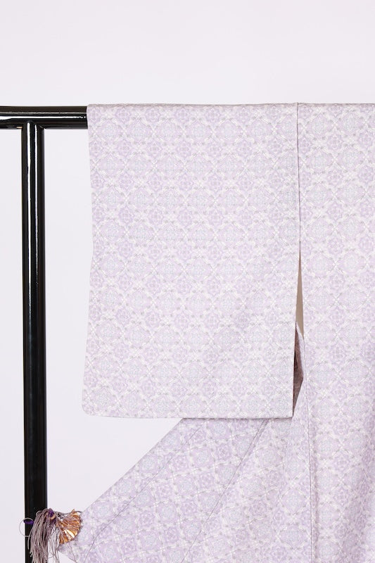 Japanese kimono used Komon  - Lavender and white with small floral pattern - L115