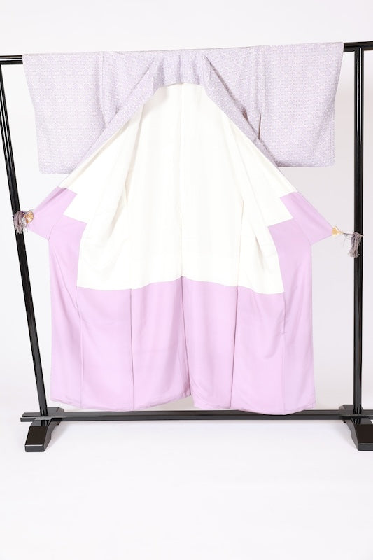 Japanese kimono used Komon  - Lavender and white with small floral pattern - L115