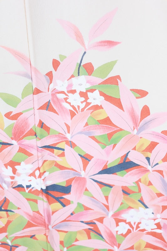 Japanese formal kimono used - Royal colors: cherry blossom pink, green, light purple, floral pattern, hand-painted Yuzen dyeing, artist's work, L113