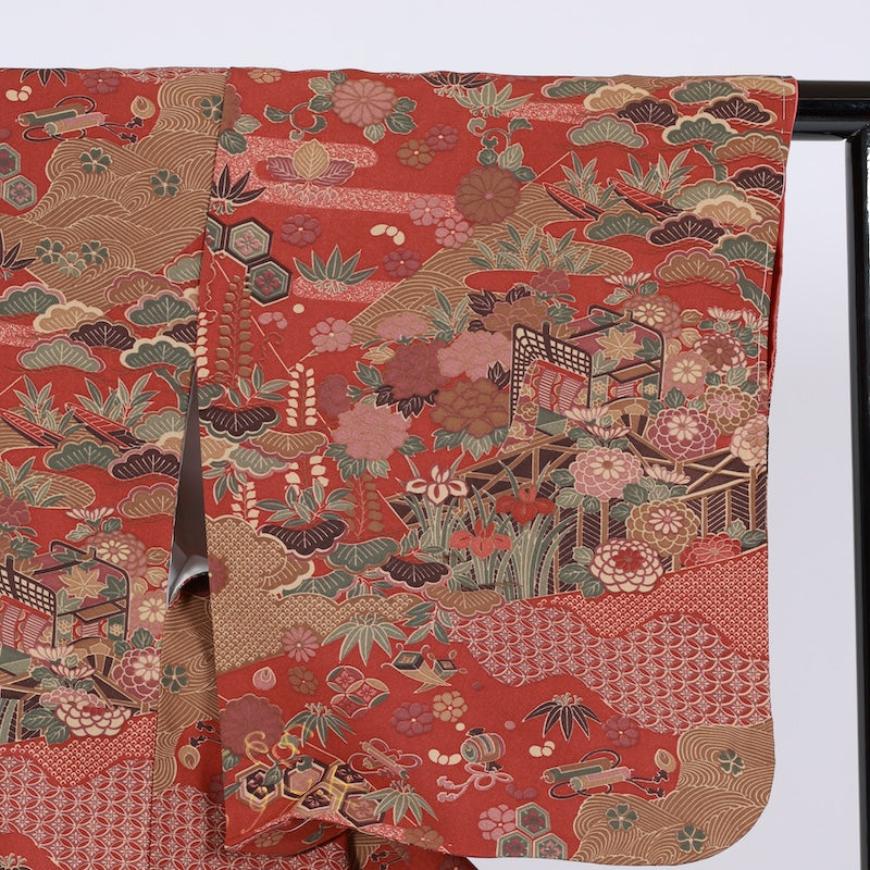 Japanese kimono  (M) -size washable   polyester / B392