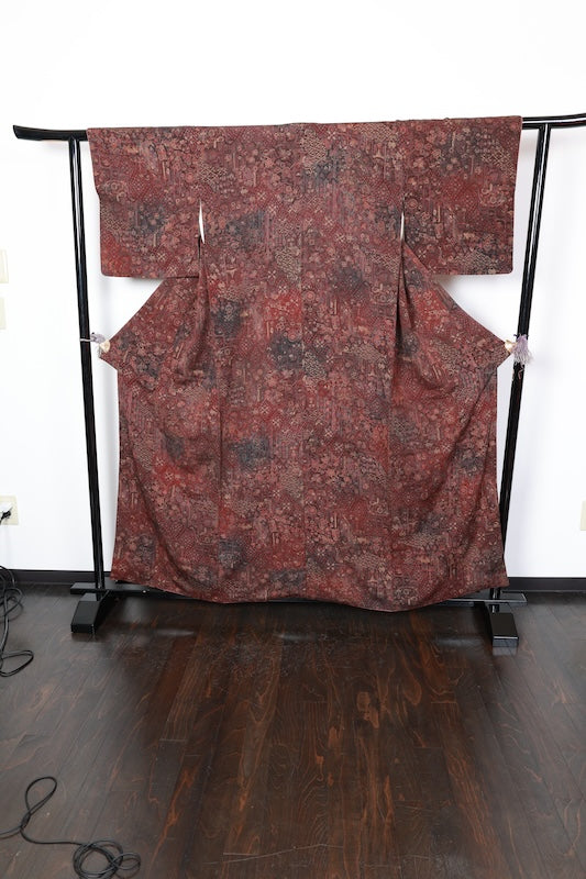 Komon kimono brown blue Hand-dyed New, unused item /D54