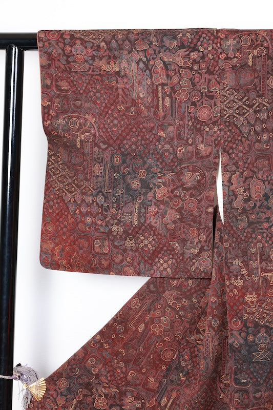 Komon kimono brown blue Hand-dyed New, unused item /D54