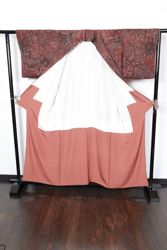 Komon kimono brown blue Hand-dyed New, unused item /D54