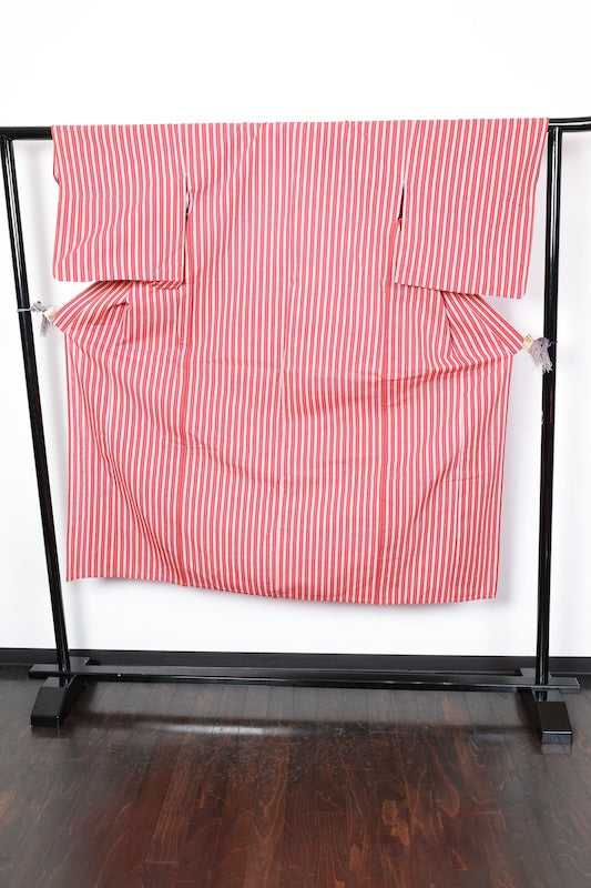 Komon kimono Red stripes used /D56