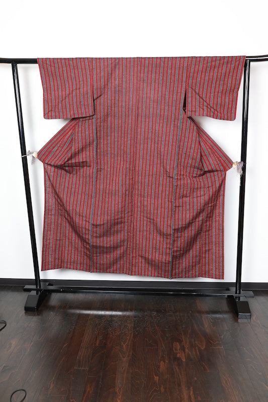 Tsumugi kimono Wine-red used /D60