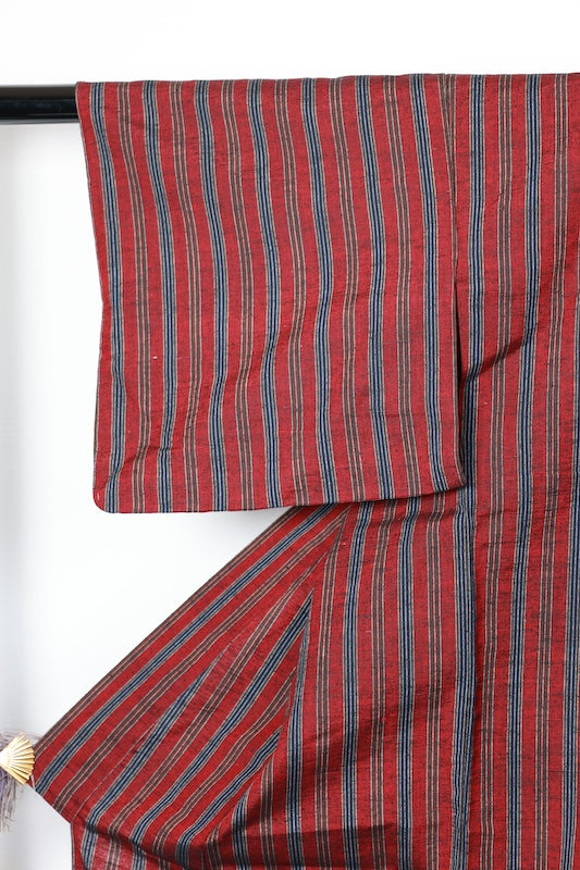 Tsumugi kimono Wine-red used /D60