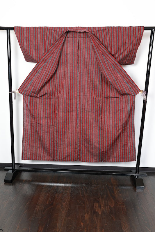 Tsumugi kimono Wine-red used /D60