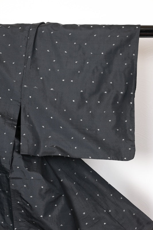 Tsumugi kimono black Hand-woven used /D61