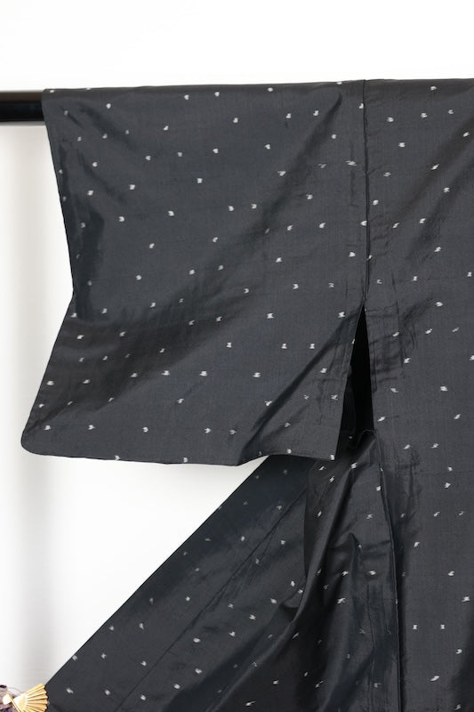 Tsumugi kimono black Hand-woven used /D61
