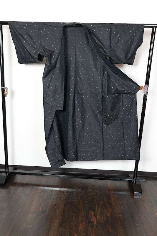 Tsumugi kimono black Hand-woven used /D61
