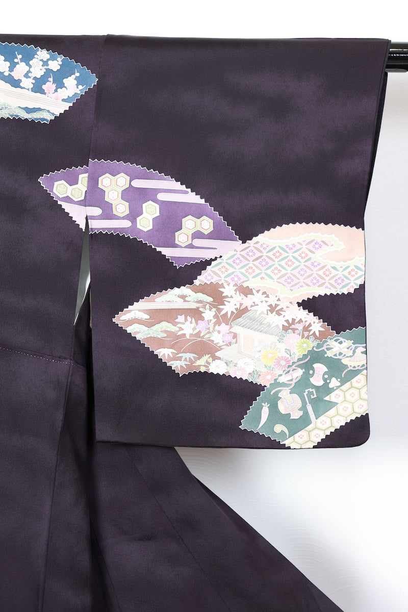 Houmongi kimono A refined deep bellflower-blue used /R425