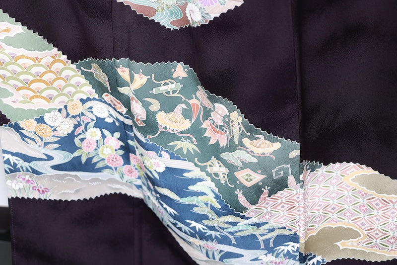 Houmongi kimono A refined deep bellflower-blue used /R425