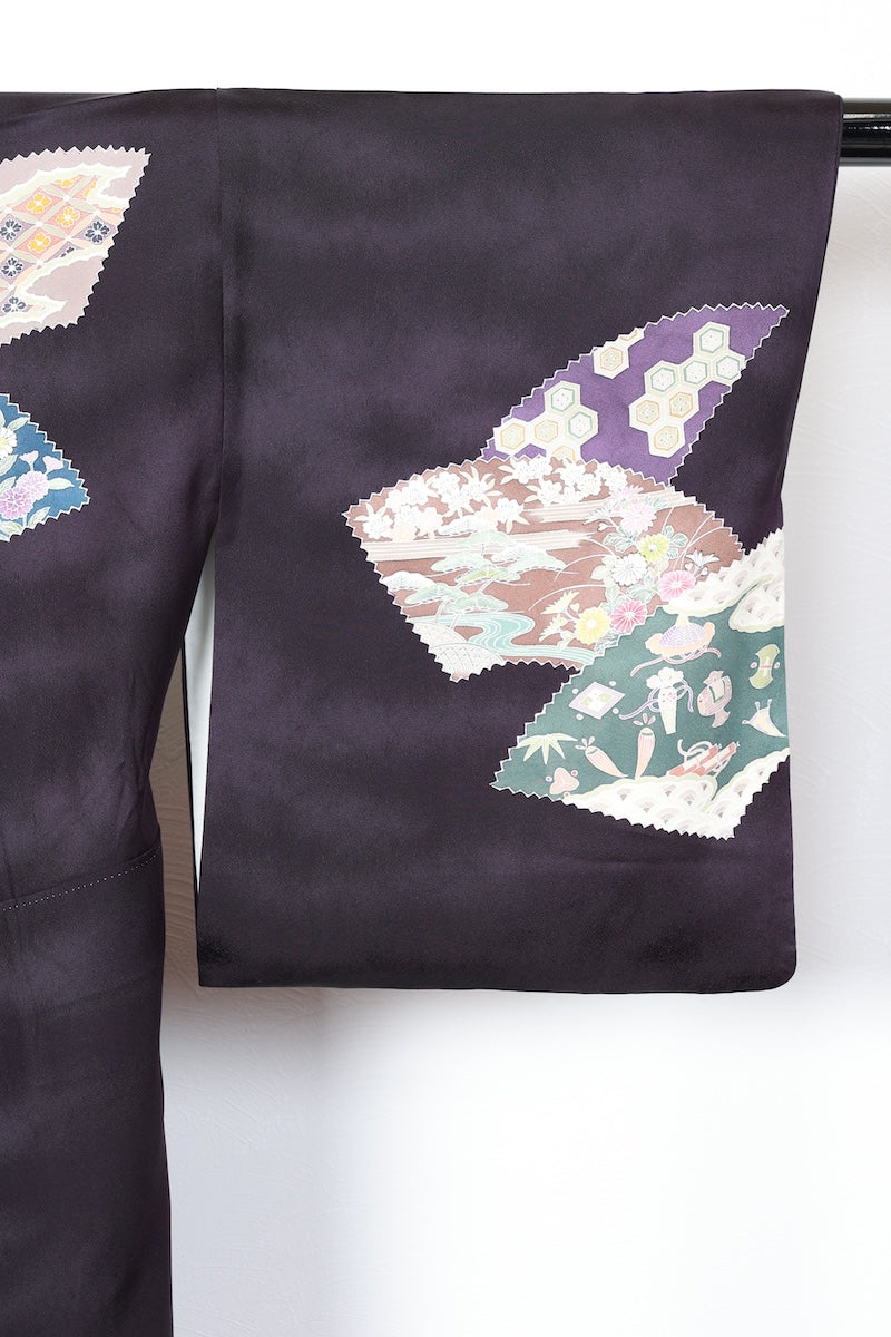 Houmongi kimono A refined deep bellflower-blue used /R425