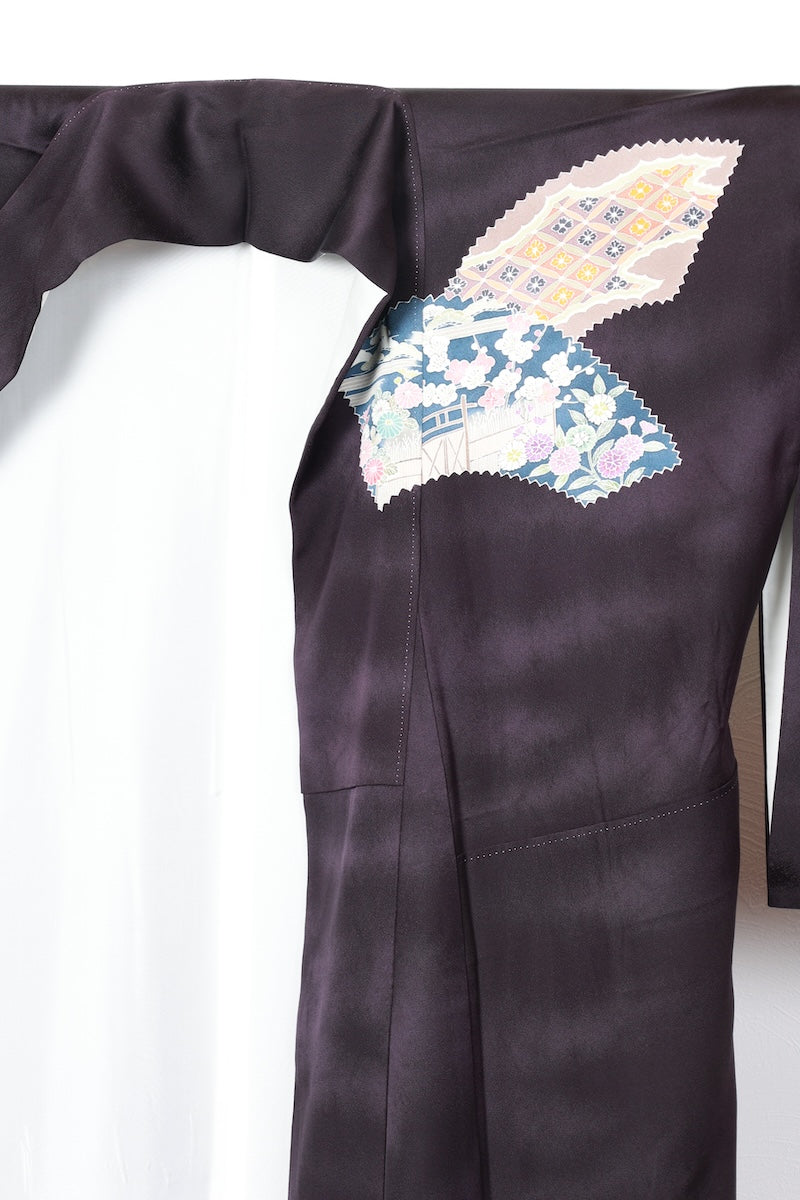 Houmongi kimono A refined deep bellflower-blue used /R425
