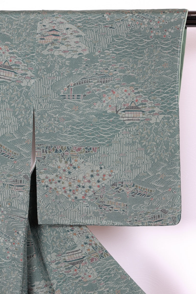 Edokomon kimono Carving the landscape. new /R422