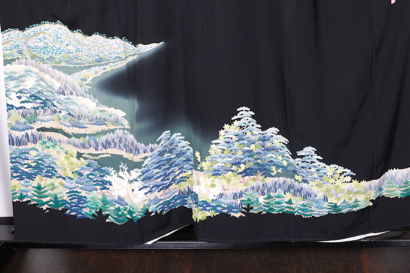 Kurotomesode kimono Yanbaru Scenery used /R419