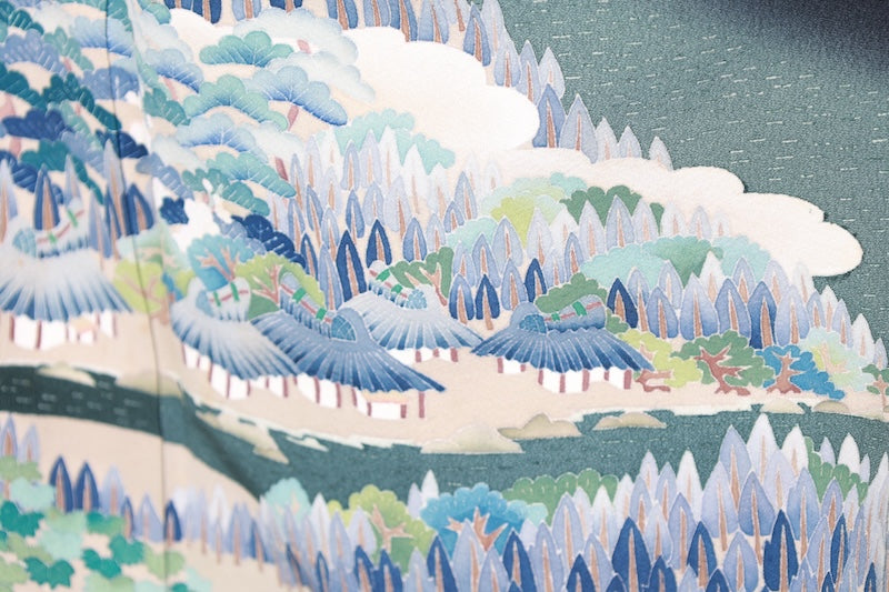 Kurotomesode kimono Yanbaru Scenery used /R419