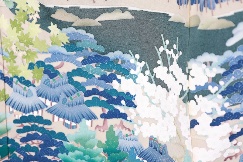Kurotomesode kimono Yanbaru Scenery used /R419