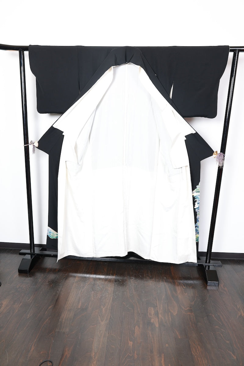 Kurotomesode kimono Yanbaru Scenery used /R419