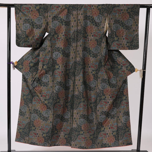 Japanese kimono  (Tsumugi) M-size 100% silk  / 1371