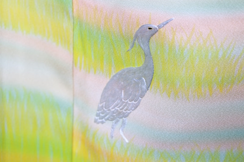 Tsukesage kimono yellow green /R434