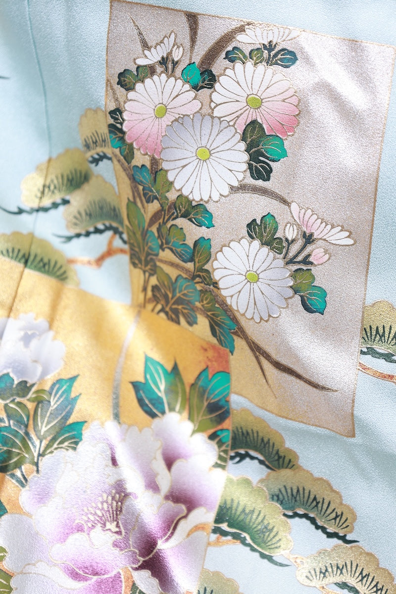 Irotomesode kimono A gentle light blue new /R440