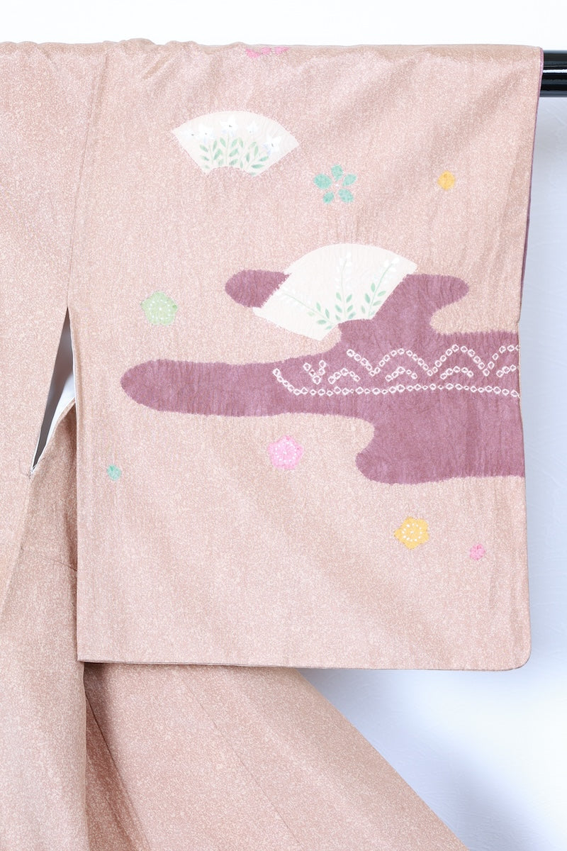 Houmongi kimono brown white pre-owned /R438