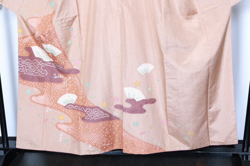 Houmongi kimono brown white pre-owned /R438