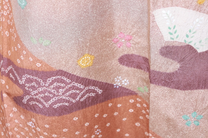 Houmongi kimono brown white pre-owned /R438