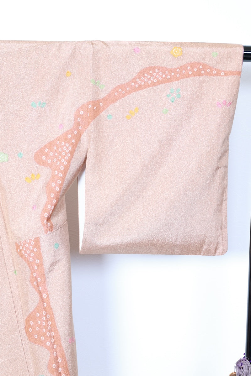 Houmongi kimono brown white pre-owned /R438