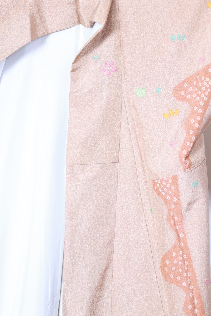 Houmongi kimono brown white pre-owned /R438