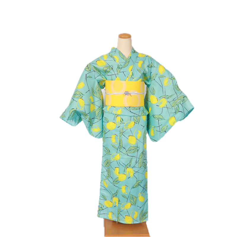 Yukata, new, 2-piece set, peppermint lemon yellow green lemon E007