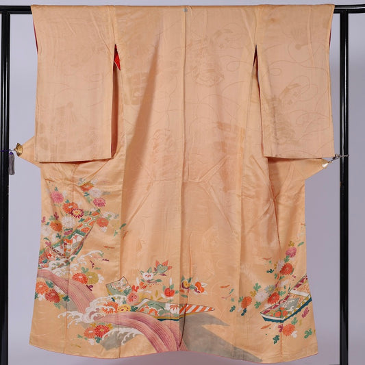 Antique kimono  (Irotomesode) M-size 100% silk  / 1395