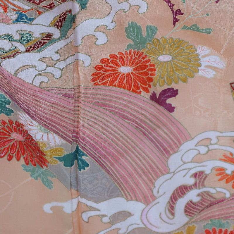 Antique kimono  (Irotomesode) M-size 100% silk  / 1395