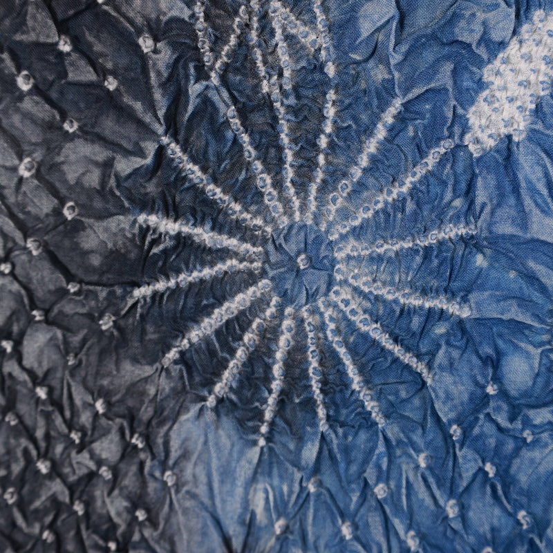 New Shibori Yukata, New, Kanoko Shibori, Indigo, Shades of Blue, White, Flowers, Z0003