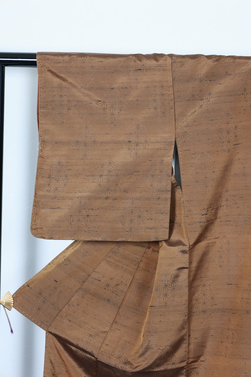 Tsumugi kimono Tea shade New, unused item /R491