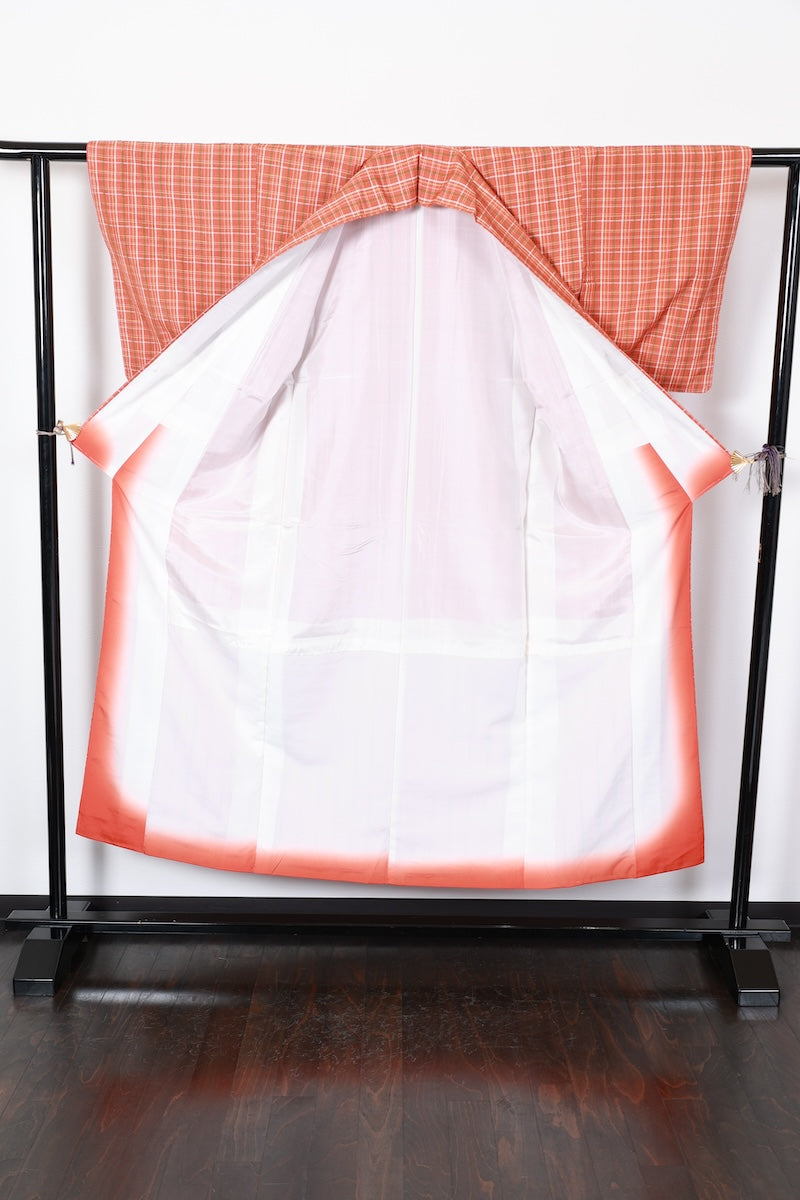 Tsumugi kimono orange New, unused item /R466