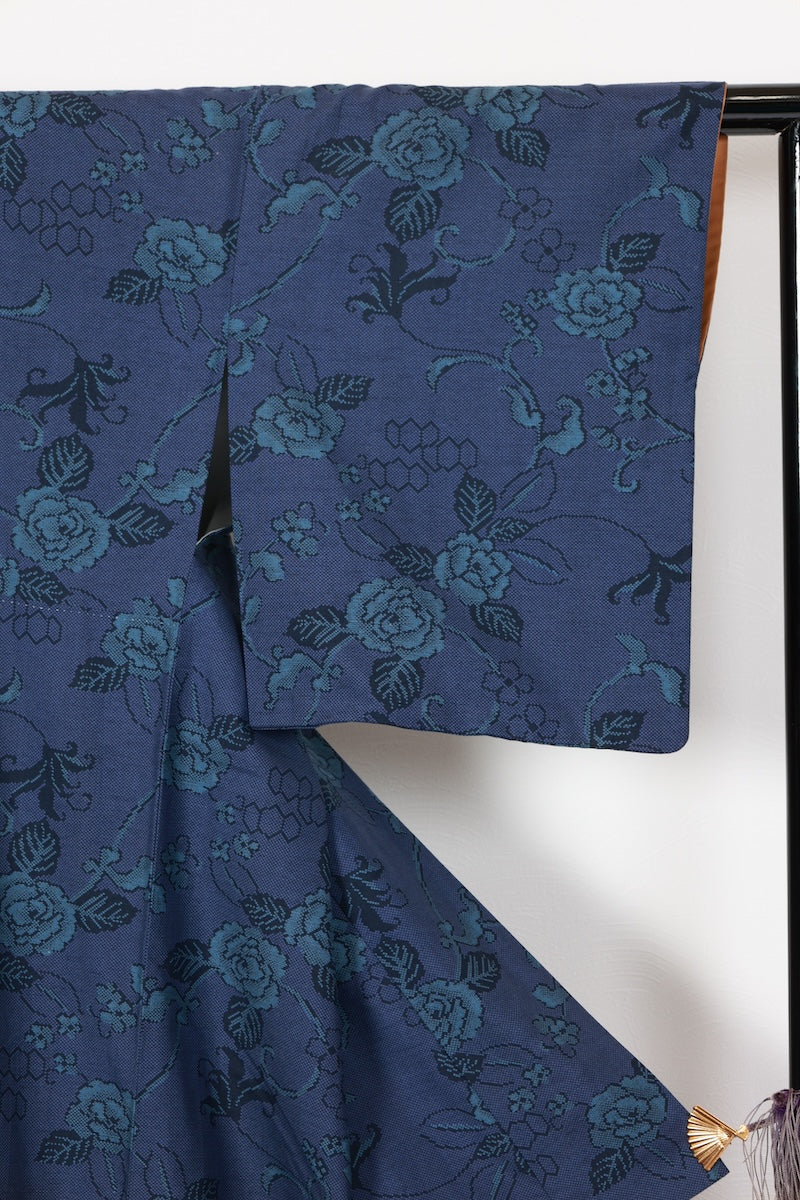 Komon kimono Indigo shade flower Pre-owned /R483