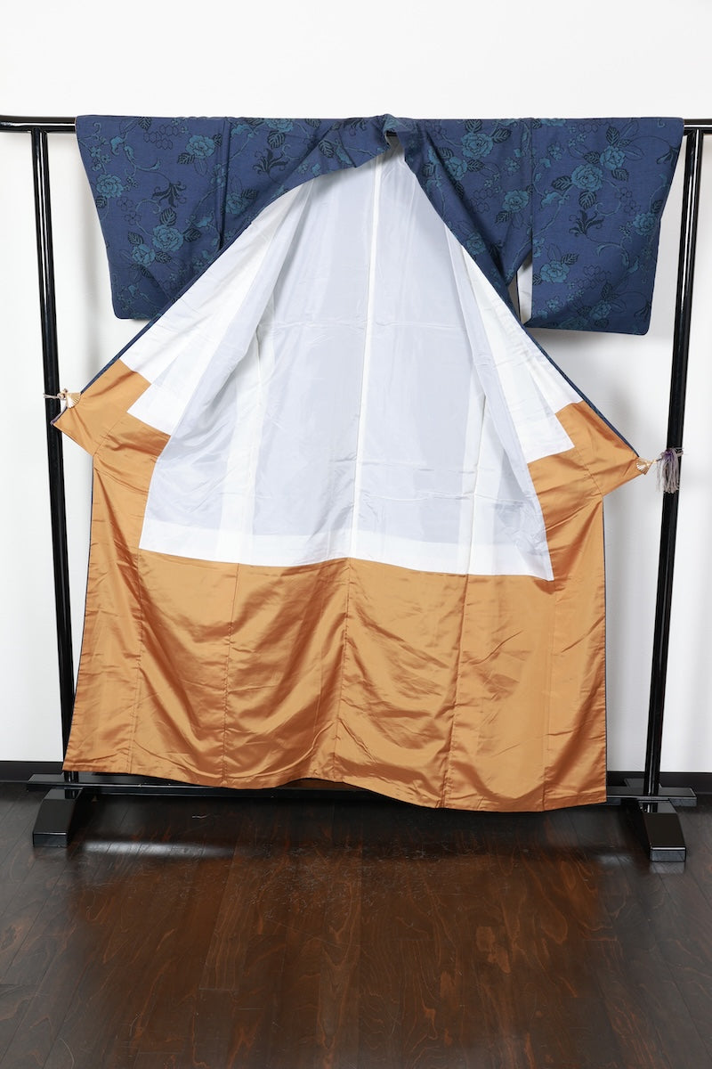 Komon kimono Indigo shade flower Pre-owned /R483