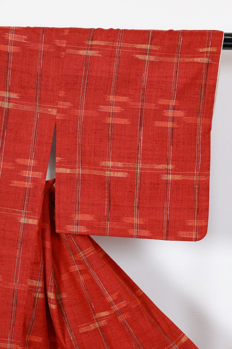Tsumugi kimono madder red Pre-owned /R475
