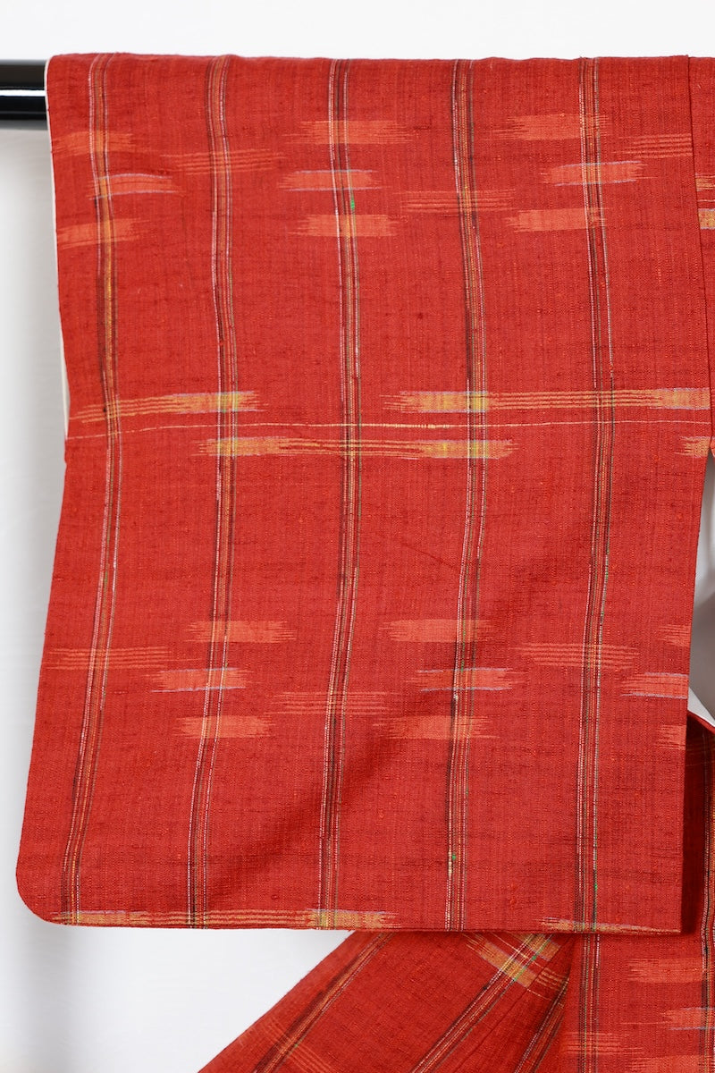 Tsumugi kimono madder red Pre-owned /R475