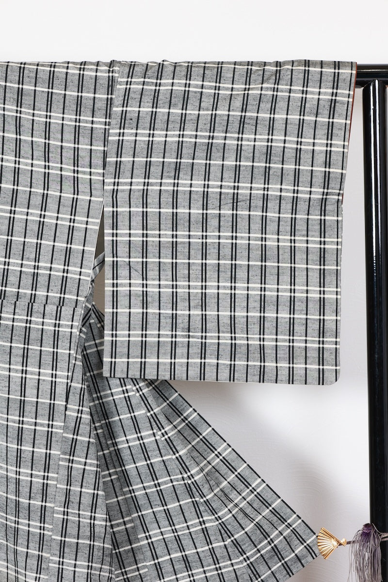 Tsumugi kimono Checkered pattern /R461