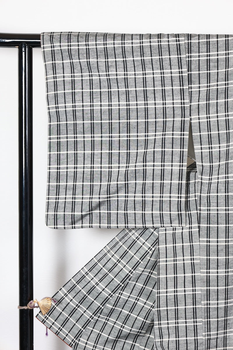 Tsumugi kimono Checkered pattern /R461