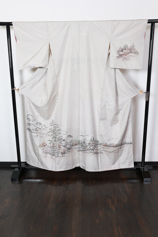 Tsumugi kimono white indigo Pre-owned /R497