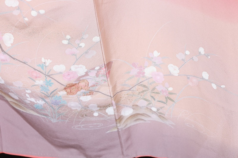 Houmongi kimono Coral pink gold Pre-owned /R502